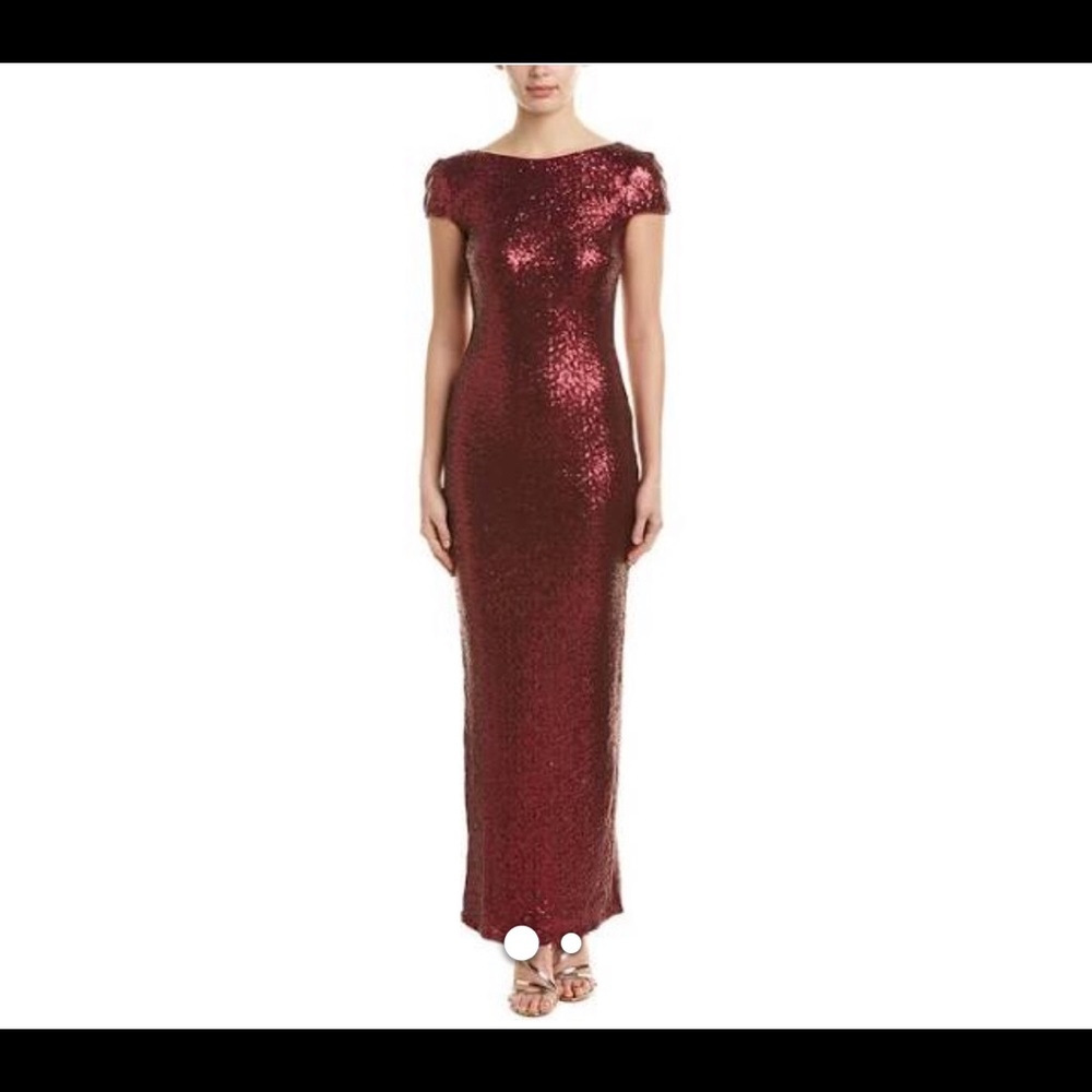 DRESS THE POPULATION Burgundy Sequin Gown